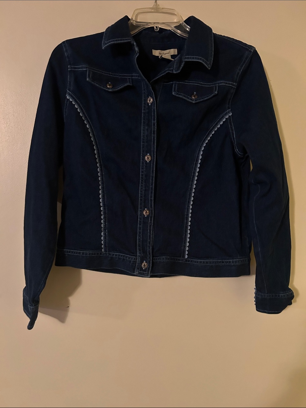 Bechamel Dark Blue Denim Jacket with Decorative Paneling